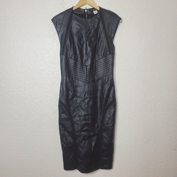 VENUS Dresses & Skirts - VENUS Black Faux Leather Sleeveless Sheath Dress